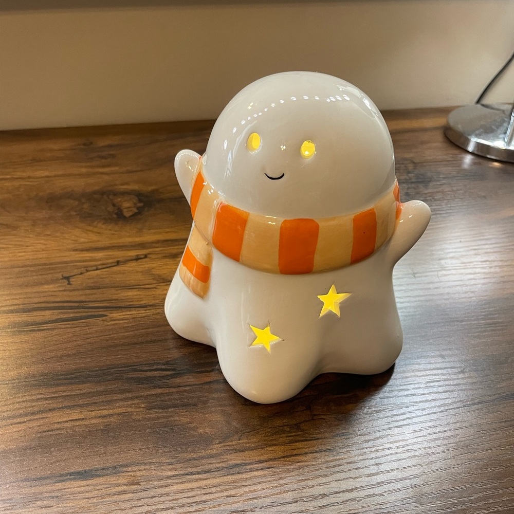 Cute light up ceramic ghost with scarf